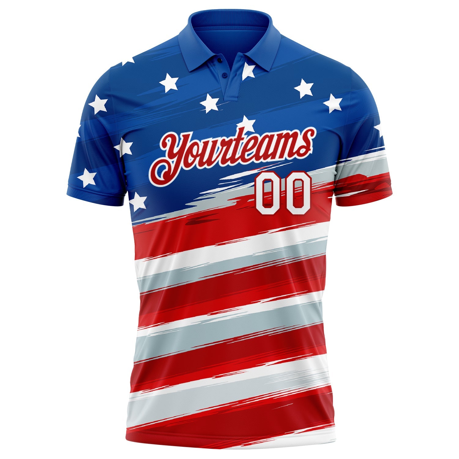 Custom Royal White-Red 3D American Flag Performance Golf Polo Shirt view 2