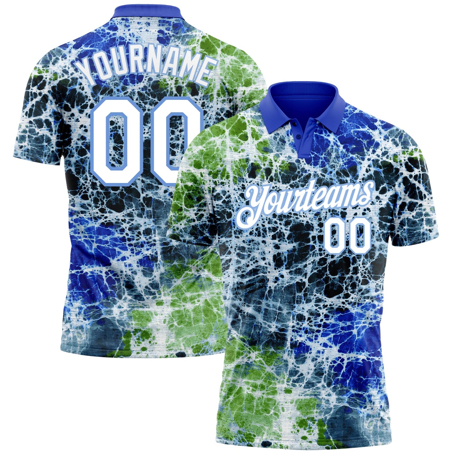 Custom Tie Dye White-Light Blue 3D Performance Golf Polo Shirt - Main View