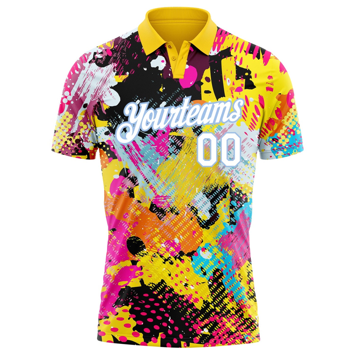 Custom Graffiti Pattern White-Light Blue 3D Bright Psychedelic Performance Golf Polo Shirt view 2