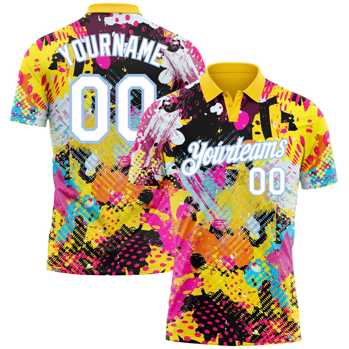 Custom Graffiti Pattern White-Light Blue 3D Bright Psychedelic Performance Golf Polo Shirt - Main View
