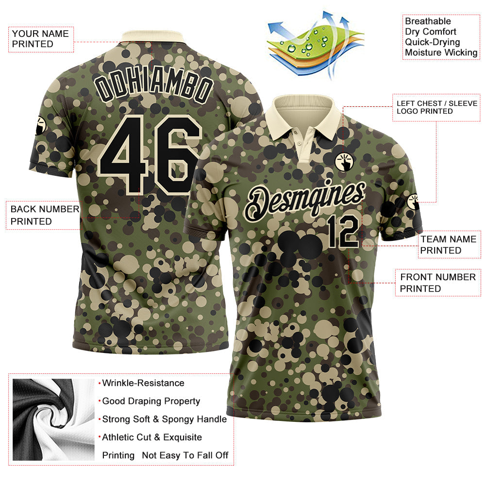 Custom Camo Black-Cream Performance Salute To Service Golf Polo Shirt view 3