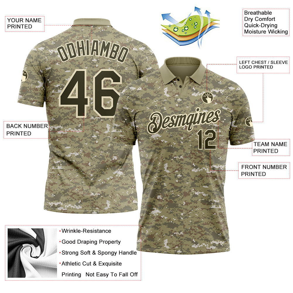 Custom Camo Olive-Cream Performance Salute To Service Golf Polo Shirt view 3