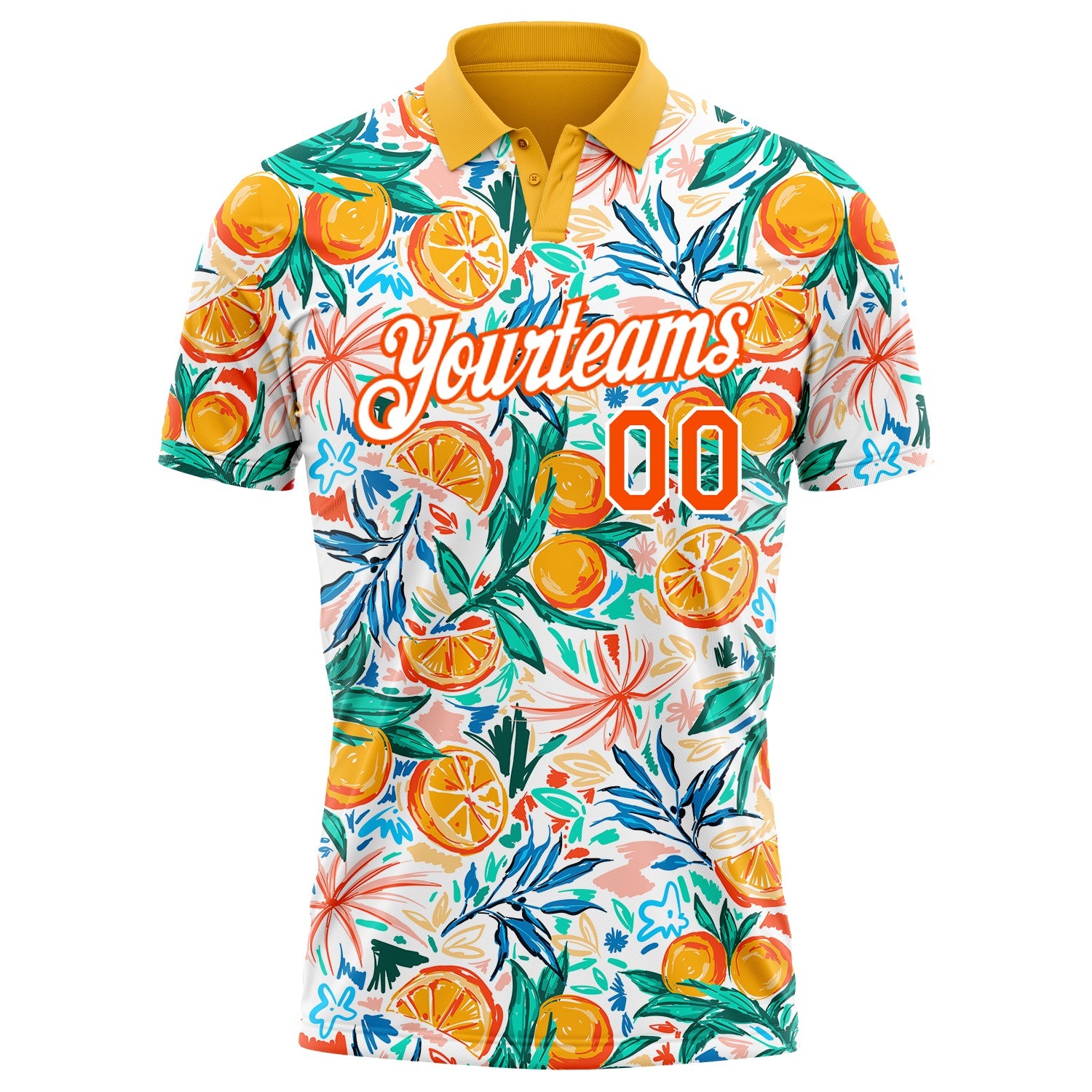 Custom Orange White 3D Pattern Design Fruits Performance Golf Polo Shirt view 2