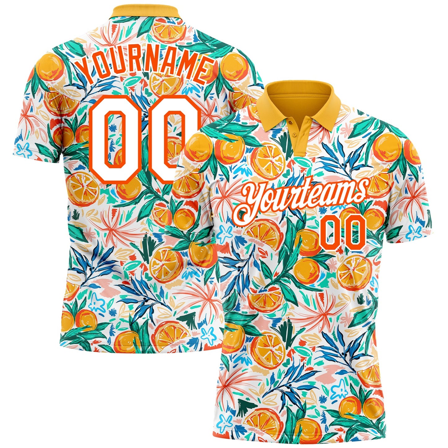 Custom Orange White 3D Pattern Design Fruits Performance Golf Polo Shirt - Main View
