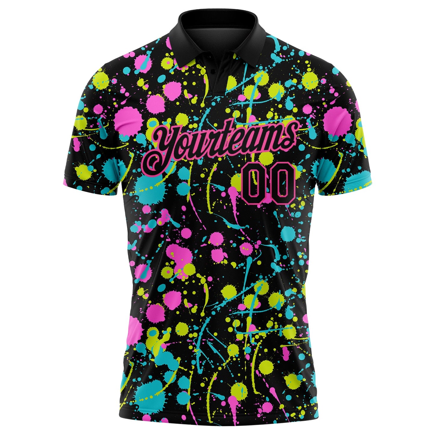 Custom Graffiti Pattern Black-Pink 3D Neon Splatter Performance Golf Polo Shirt view 2