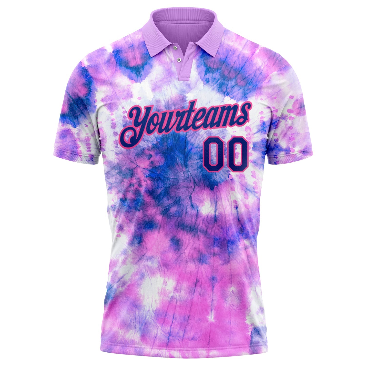 Custom Tie Dye Royal-Pink 3D Performance Golf Polo Shirt view 2
