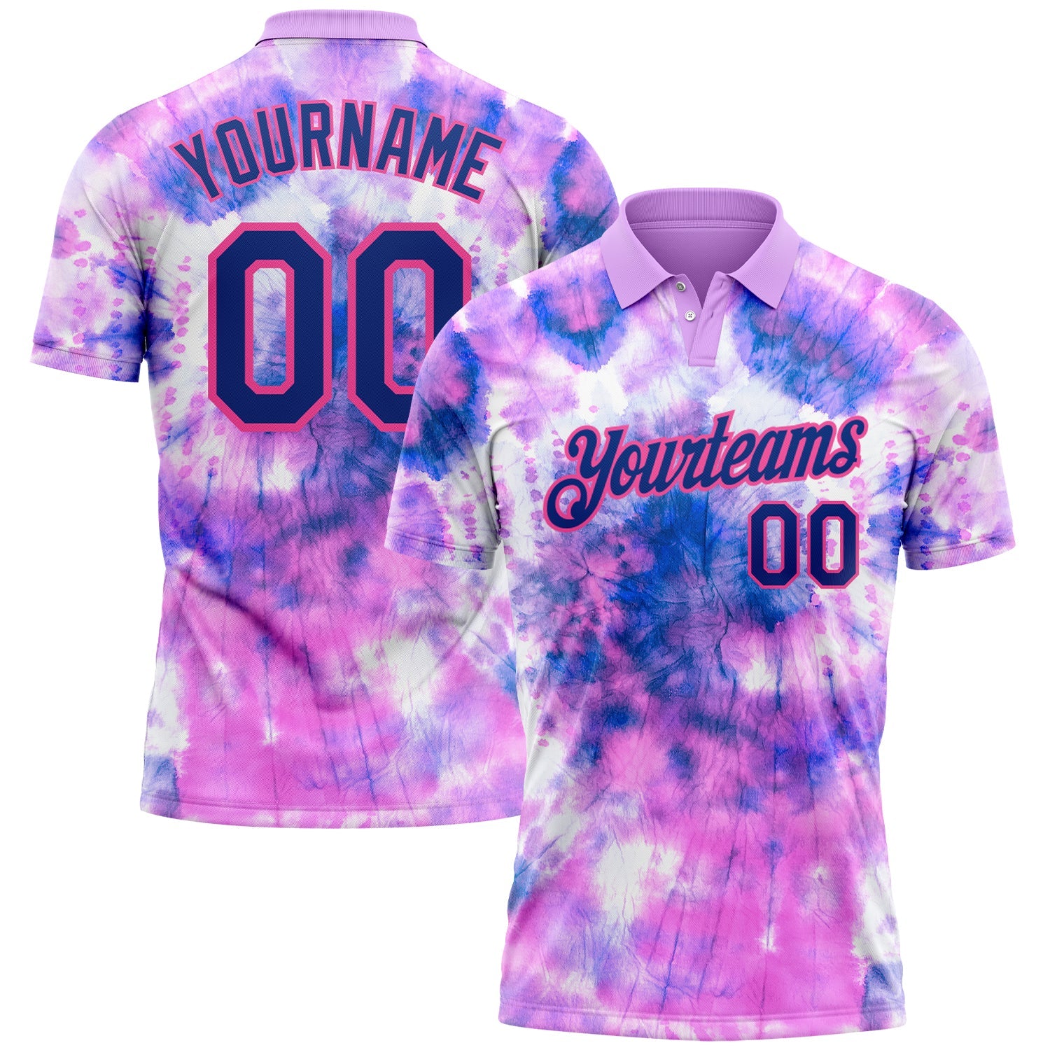 Custom Tie Dye Royal-Pink 3D Performance Golf Polo Shirt - Main View