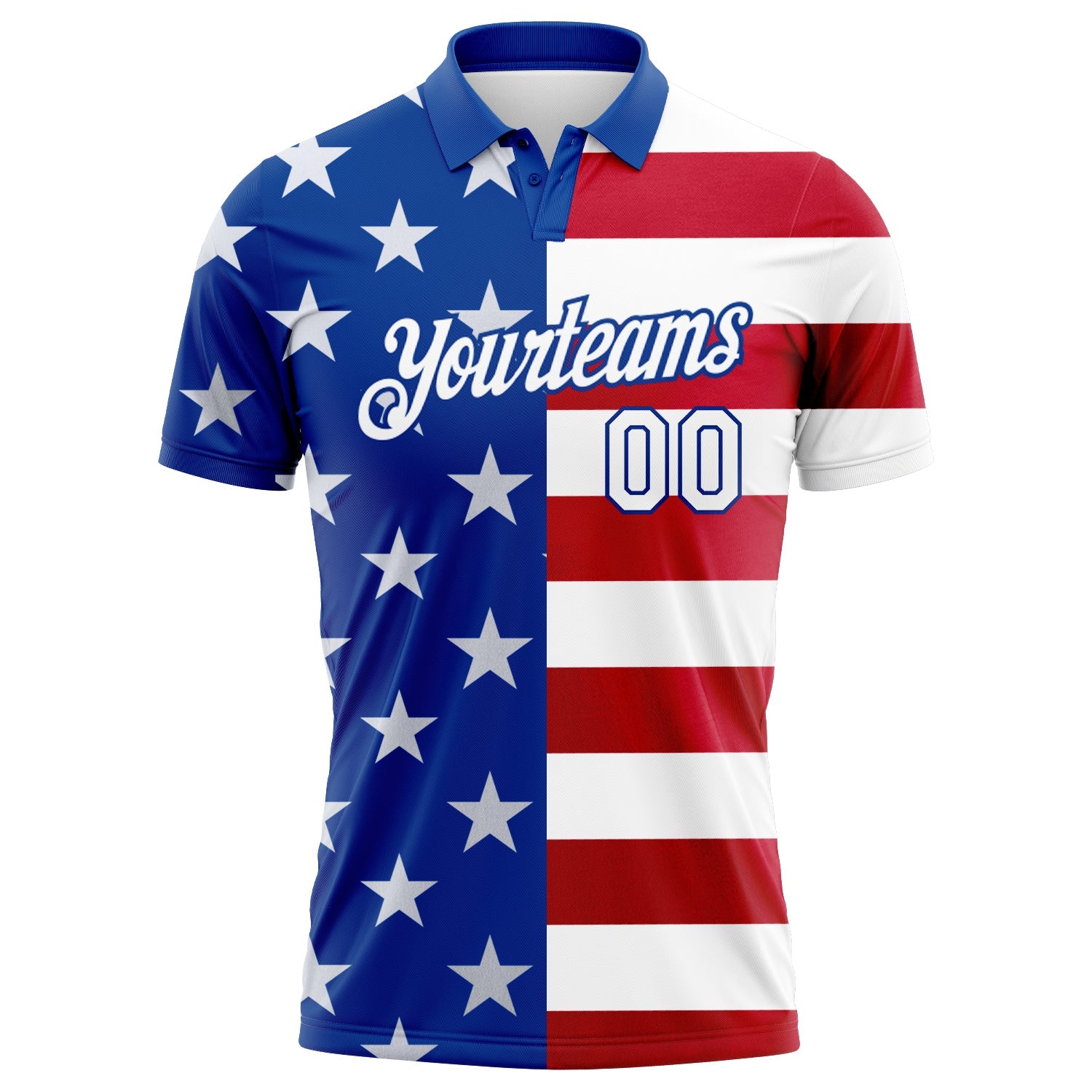 Custom Royal White Red 3D American Flag Performance Golf Polo Shirt view 2