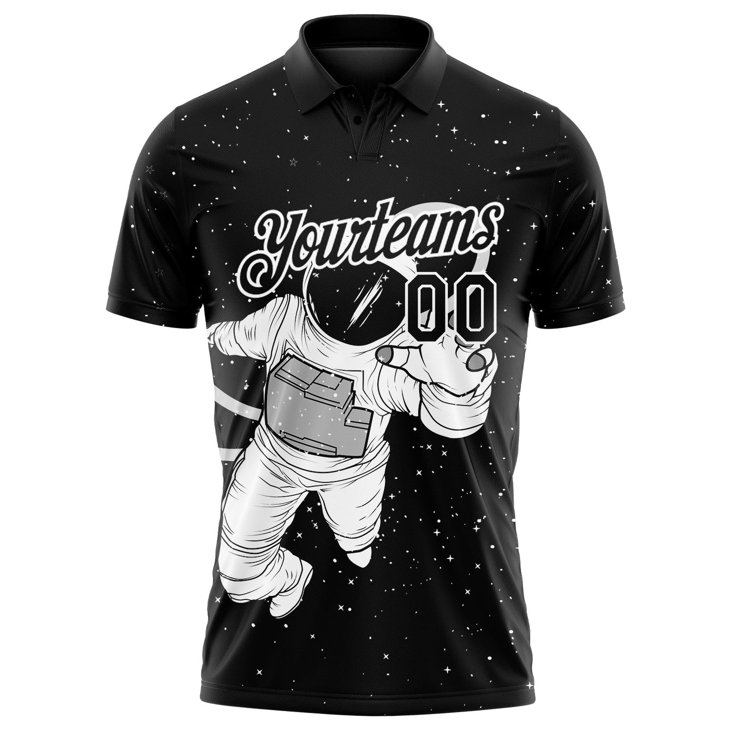 Custom Black White 3D Pattern Design Astronaut Performance Golf Polo Shirt view 2