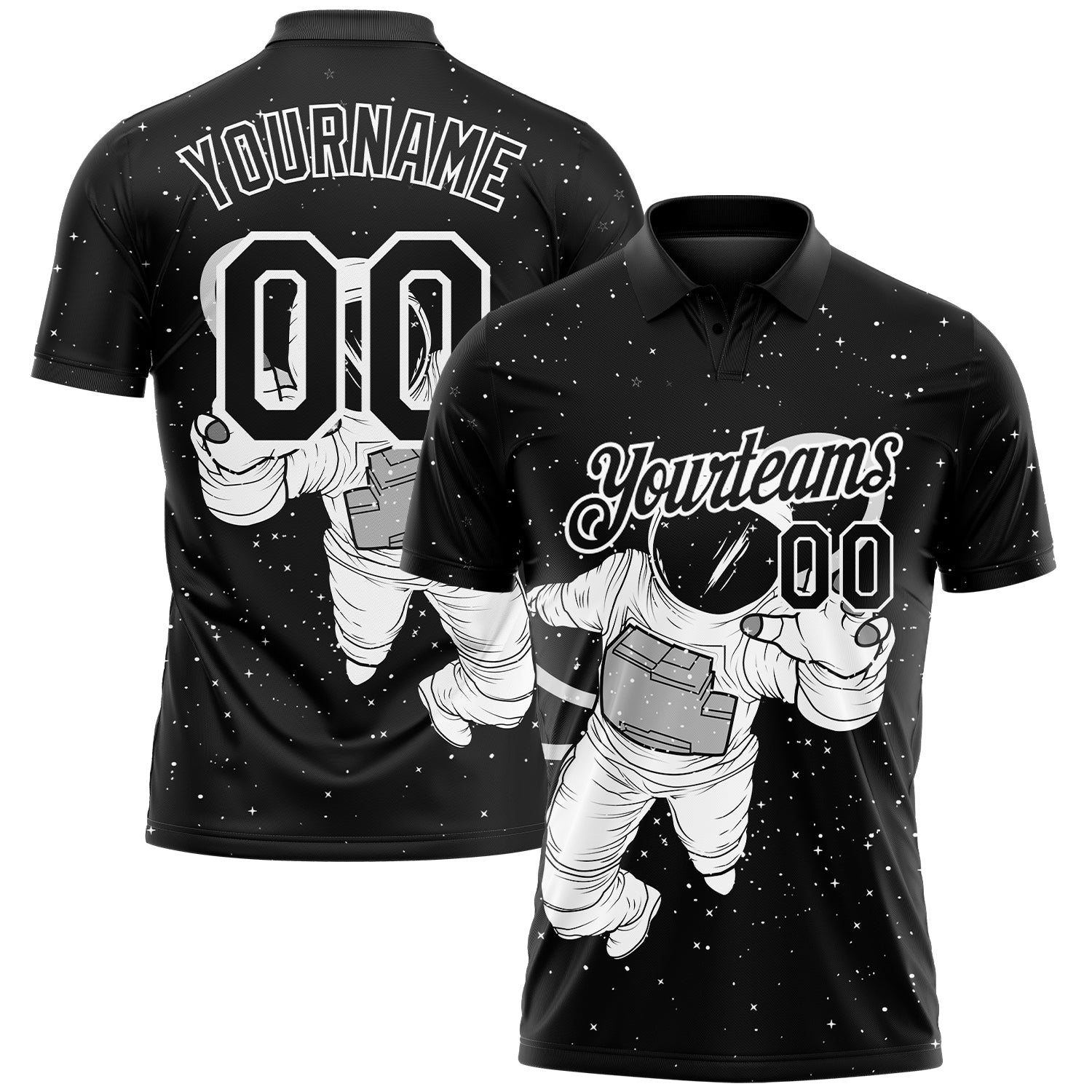 Custom Black White 3D Pattern Design Astronaut Performance Golf Polo Shirt - Main View