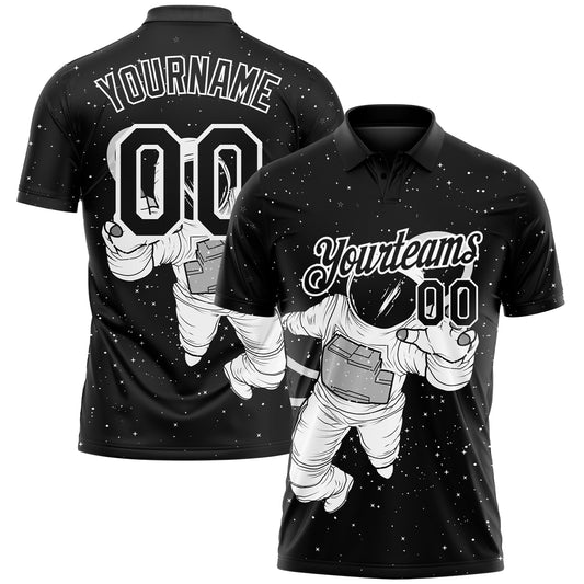 Custom Black White 3D Pattern Design Astronaut Performance Golf Polo Shirt - Main View