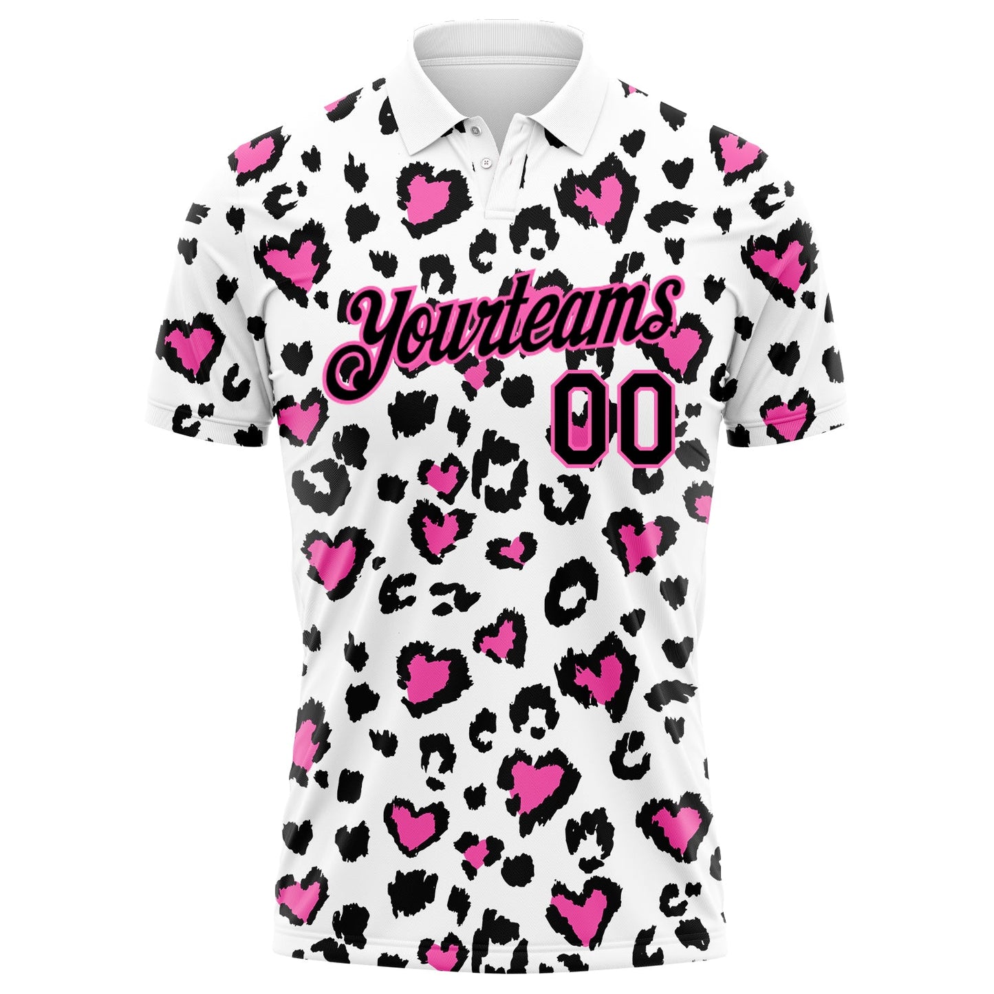 Custom White Black-Pink 3D Pattern Design Leopard Print Performance Golf Polo Shirt view 2