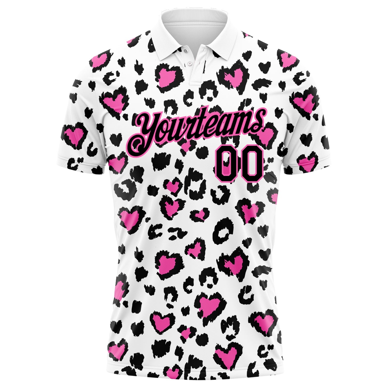 Custom White Black-Pink 3D Pattern Design Leopard Print Performance Golf Polo Shirt view 2