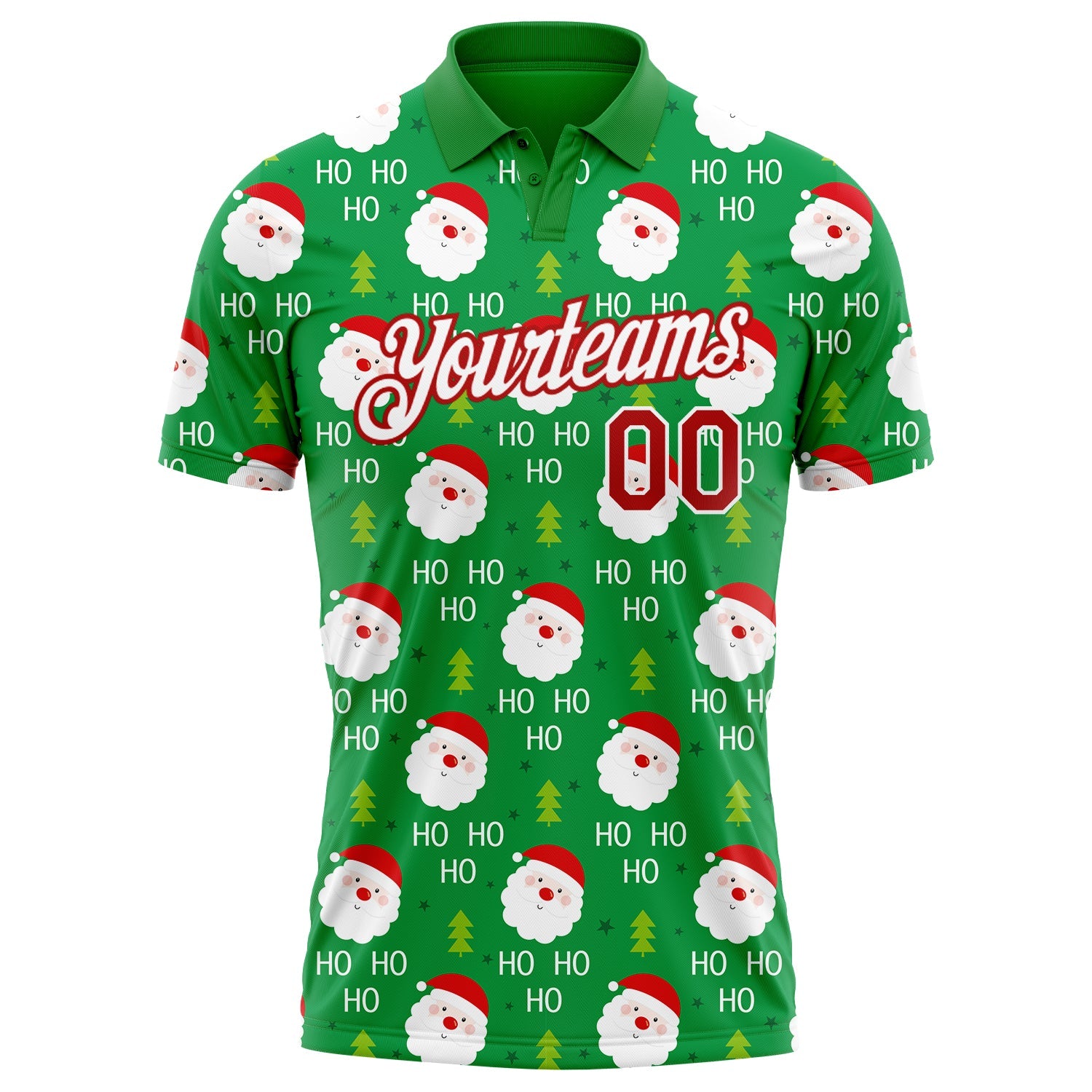 Custom Grass Green Red-White 3D Christmas Performance Golf Polo Shirt view 2