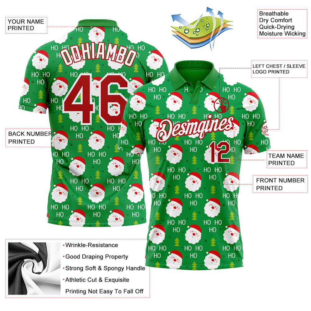 Custom Grass Green Red-White 3D Christmas Performance Golf Polo Shirt view 3