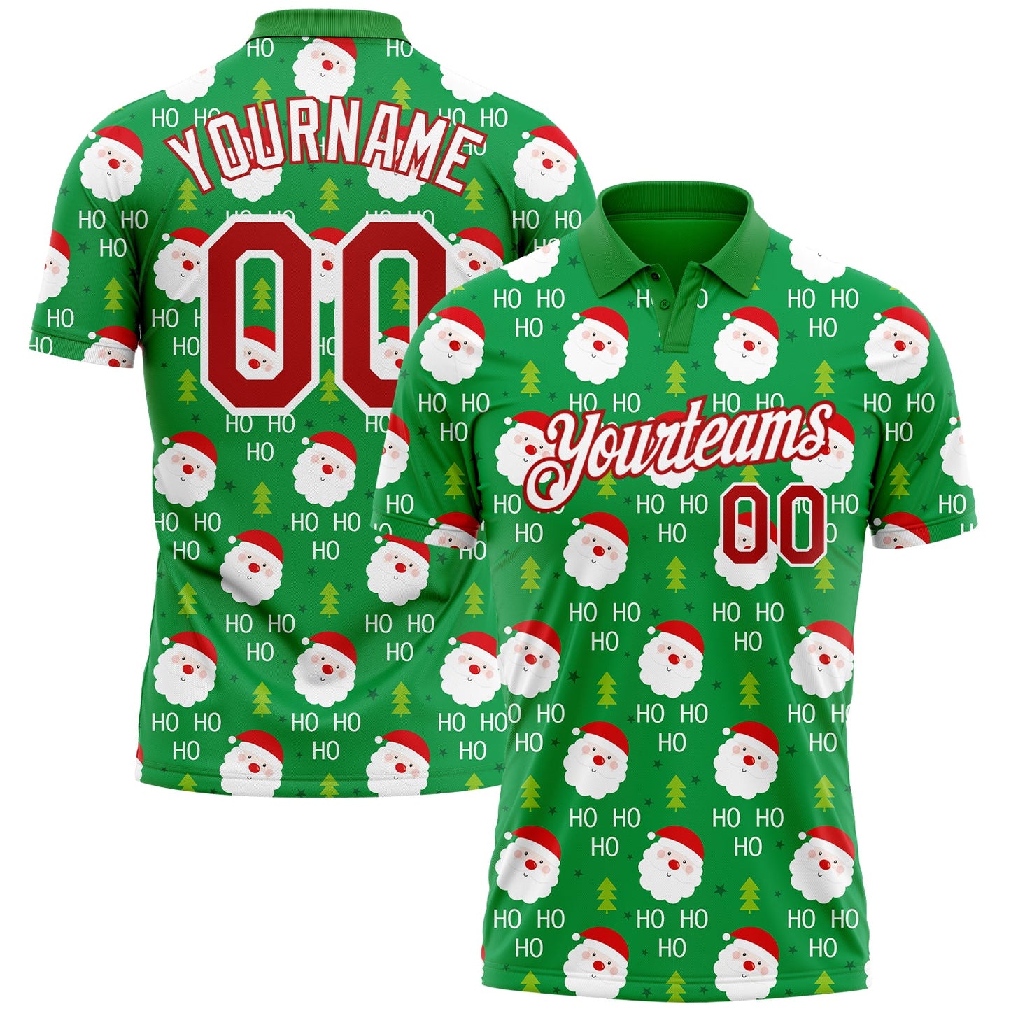 Custom Grass Green Red-White 3D Christmas Performance Golf Polo Shirt - Main View