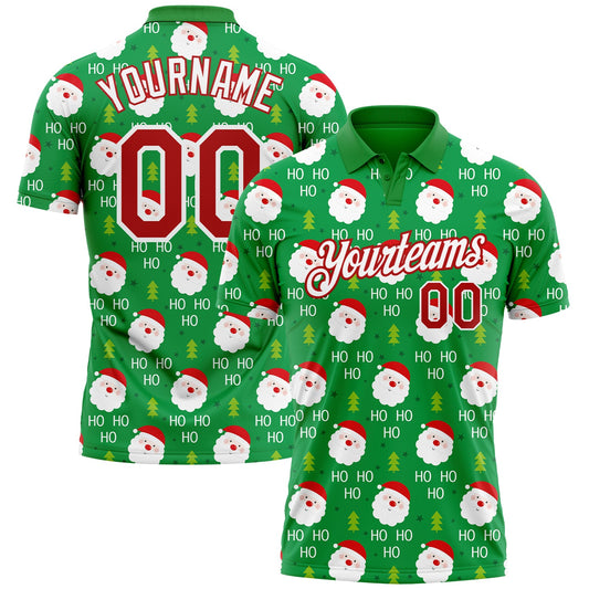 Custom Grass Green Red-White 3D Christmas Performance Golf Polo Shirt - Main View