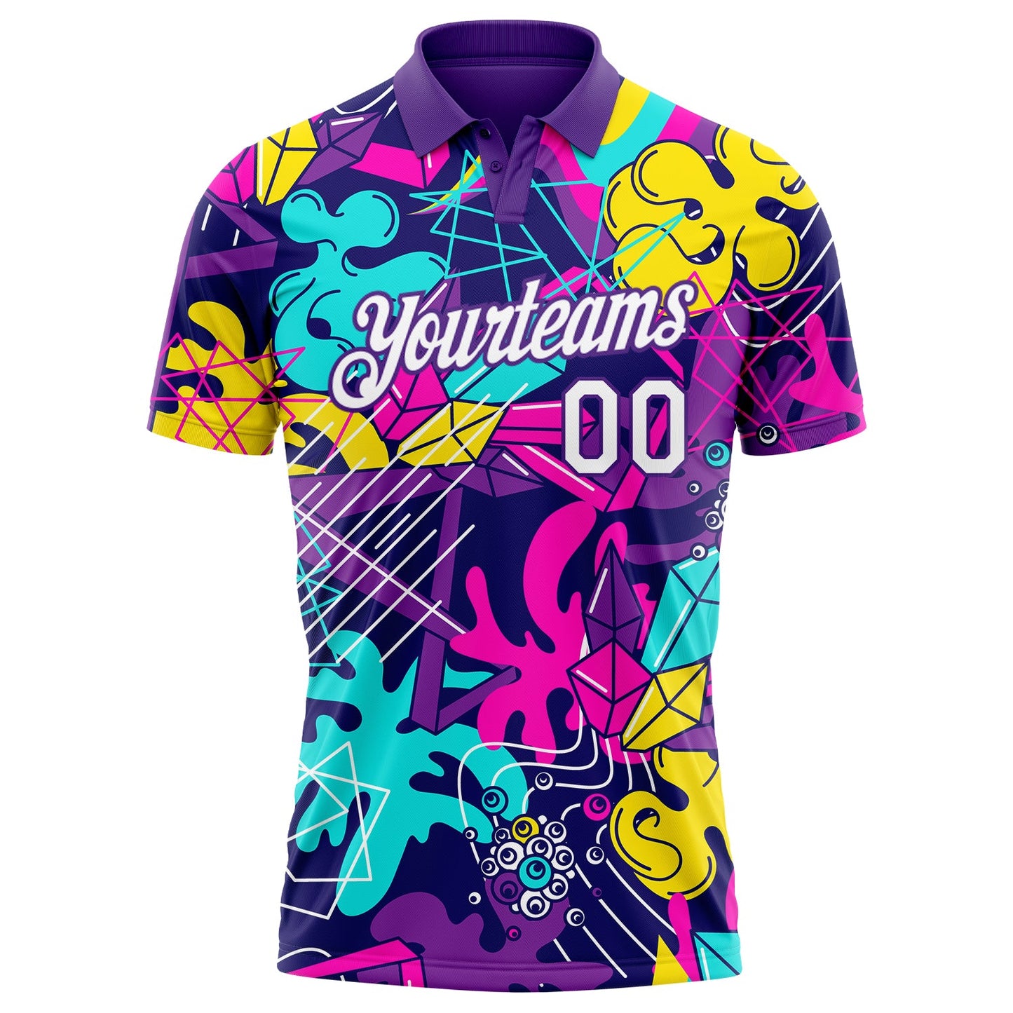 Custom Graffiti Pattern White-Purple 3D Performance Golf Polo Shirt view 2