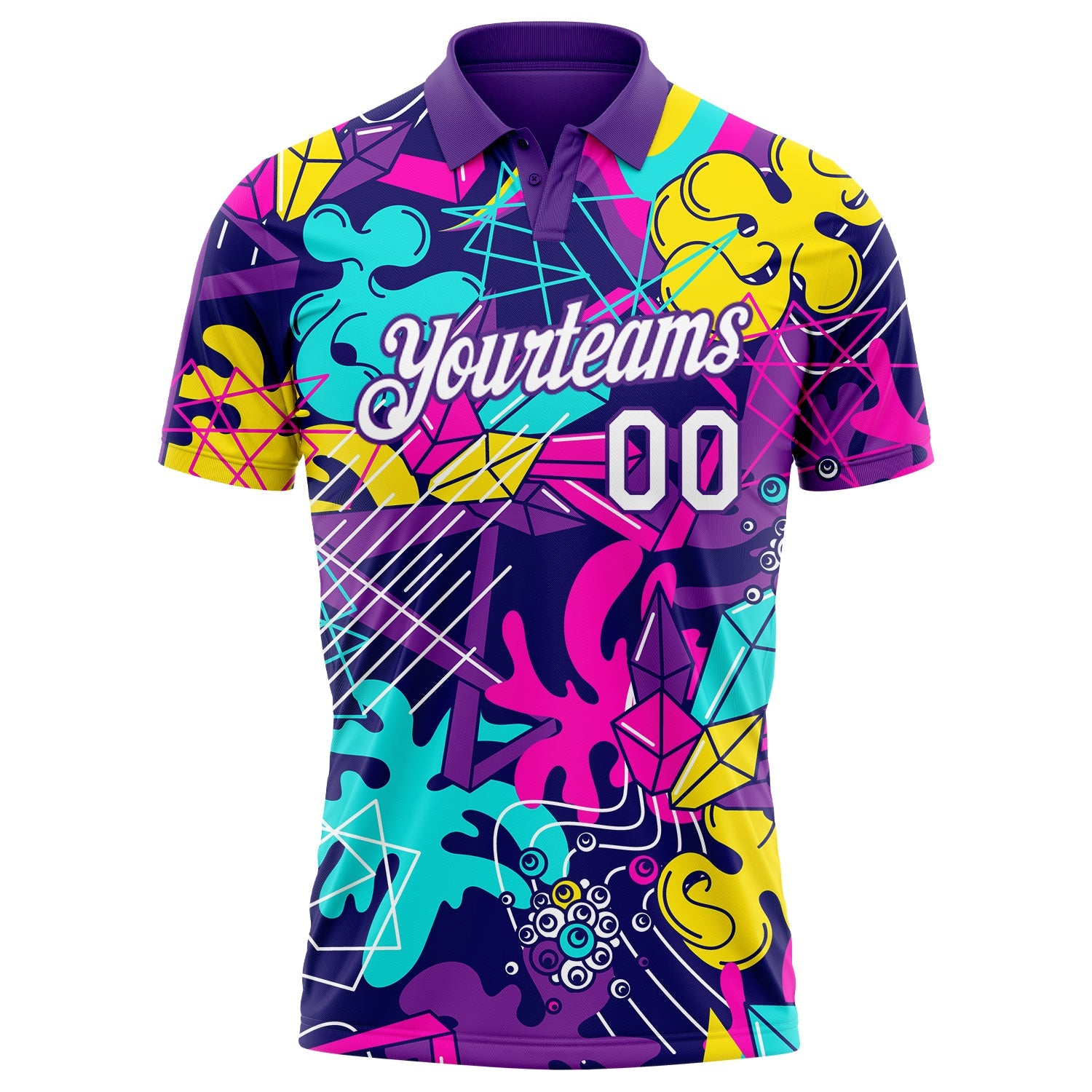 Custom Graffiti Pattern White-Purple 3D Performance Golf Polo Shirt view 2