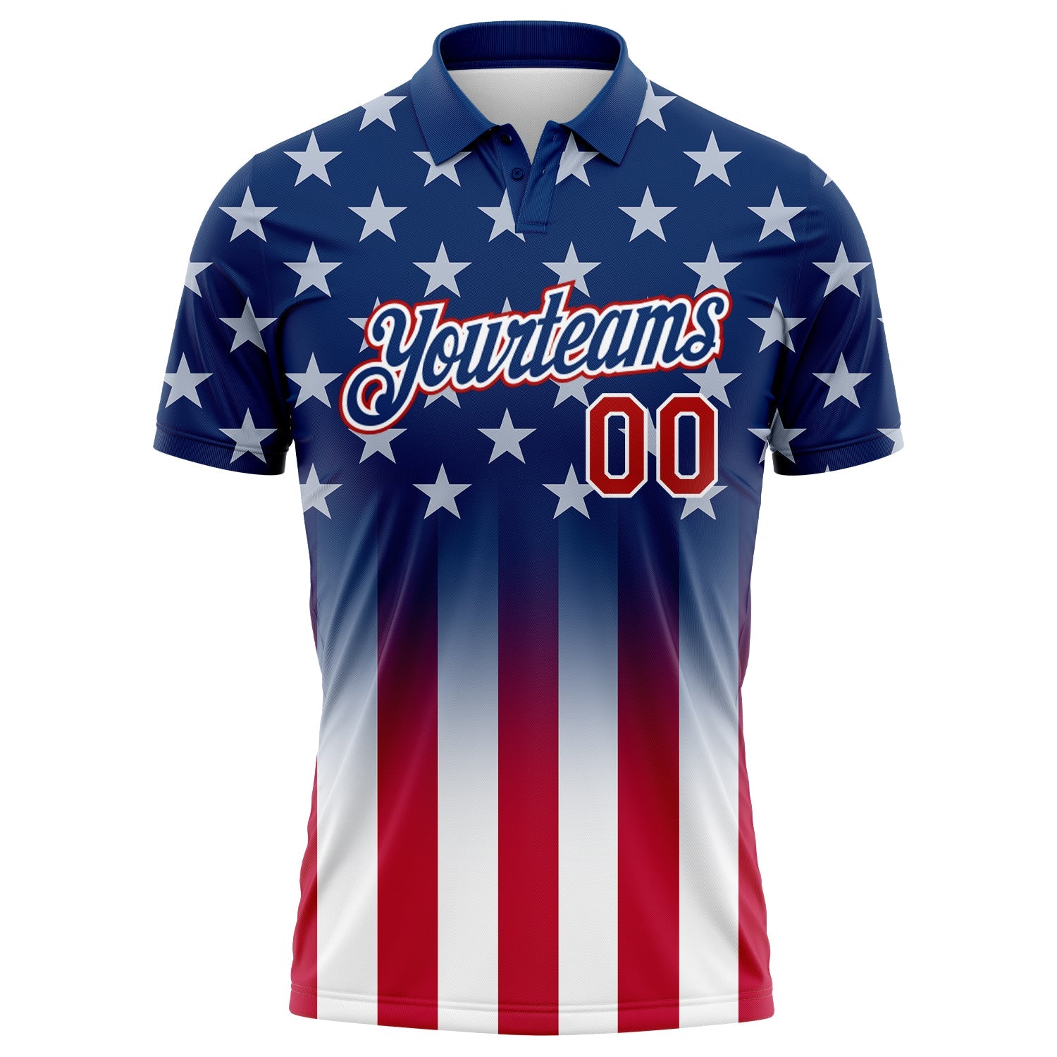 Custom Blue Red-White 3D American Flag Performance Golf Polo Shirt view 2
