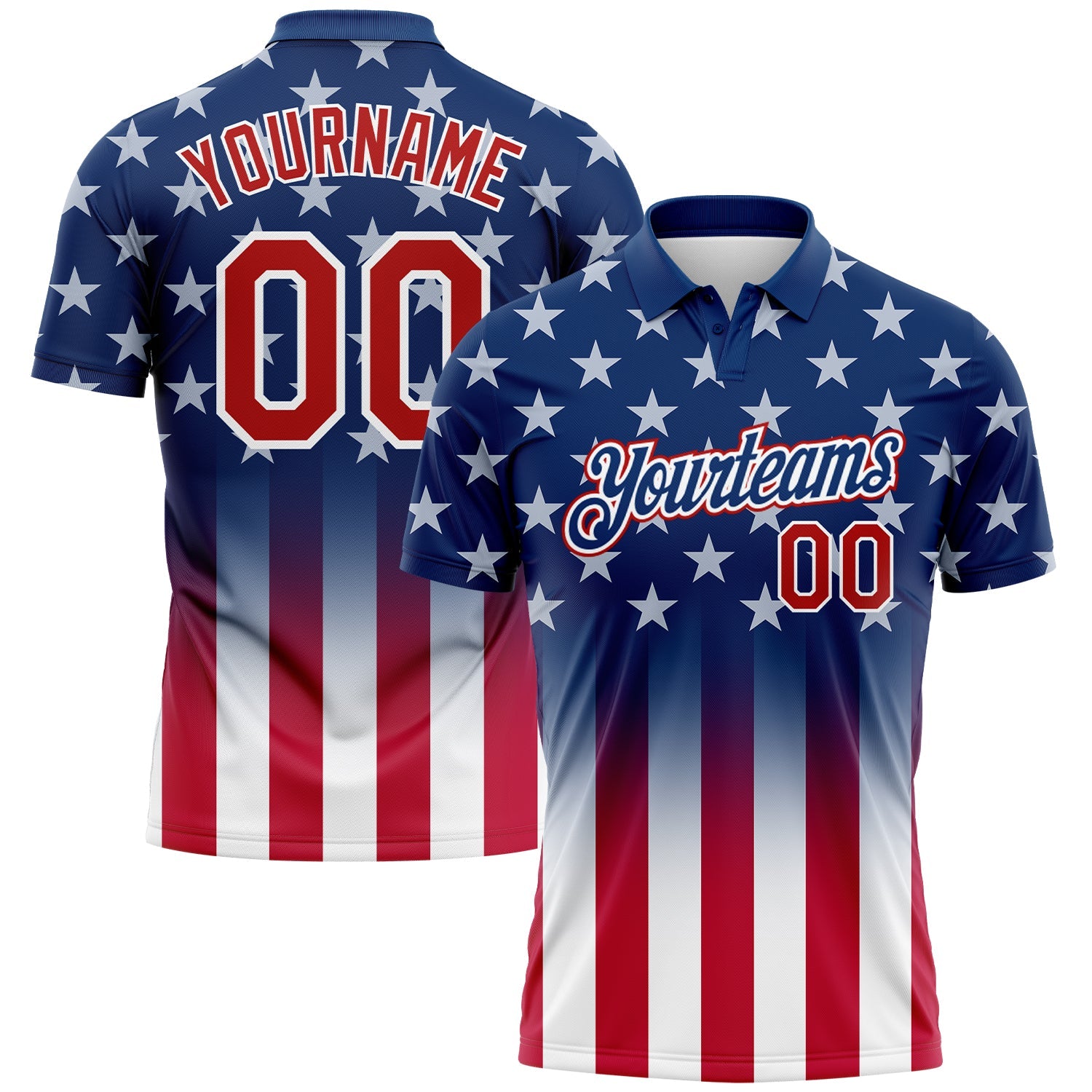 Custom Blue Red-White 3D American Flag Performance Golf Polo Shirt - Main View
