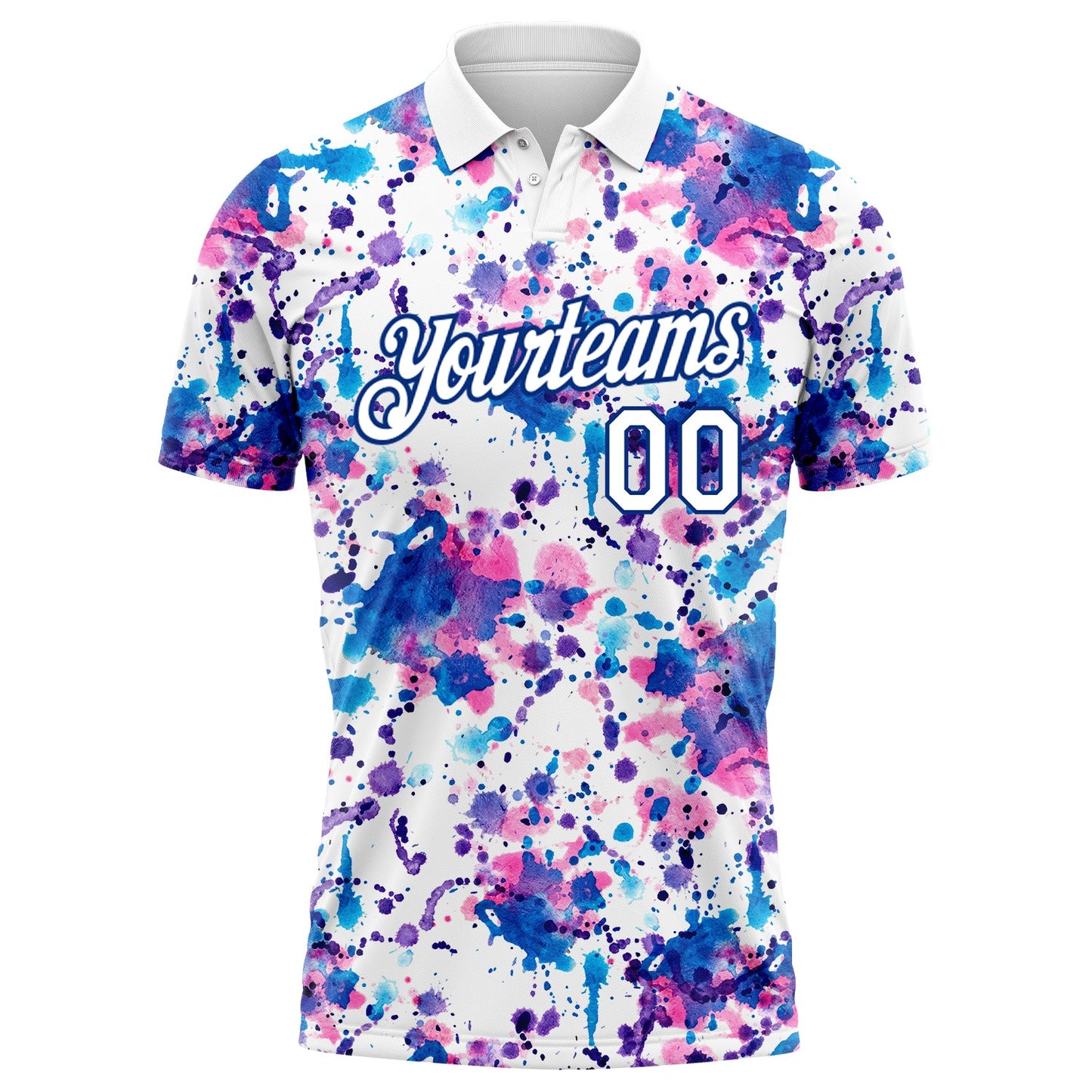 Custom Graffiti Pattern White-Royal 3D Abstract Watercolor Performance Golf Polo Shirt view 2