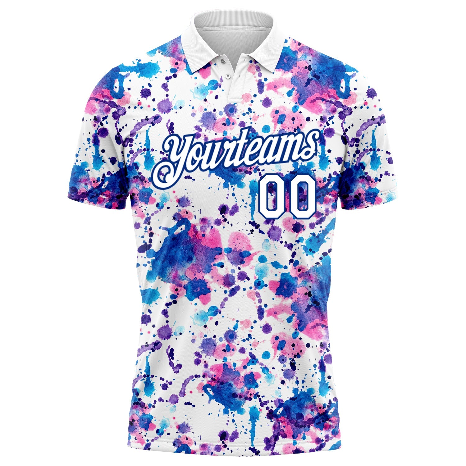 Custom Graffiti Pattern White-Royal 3D Abstract Watercolor Performance Golf Polo Shirt view 2