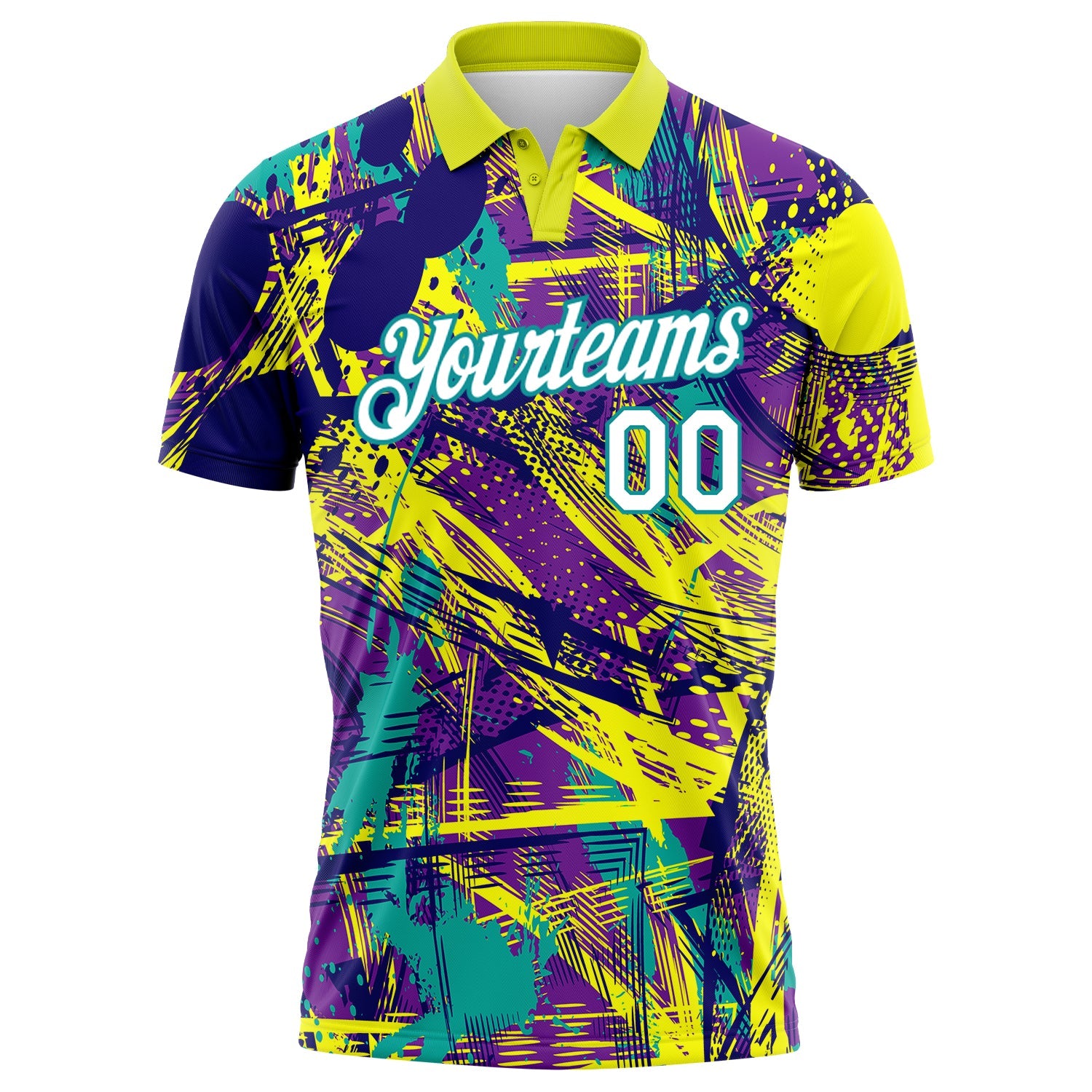 Custom Graffiti Pattern White-Teal 3D Abstract Urban Performance Golf Polo Shirt view 2