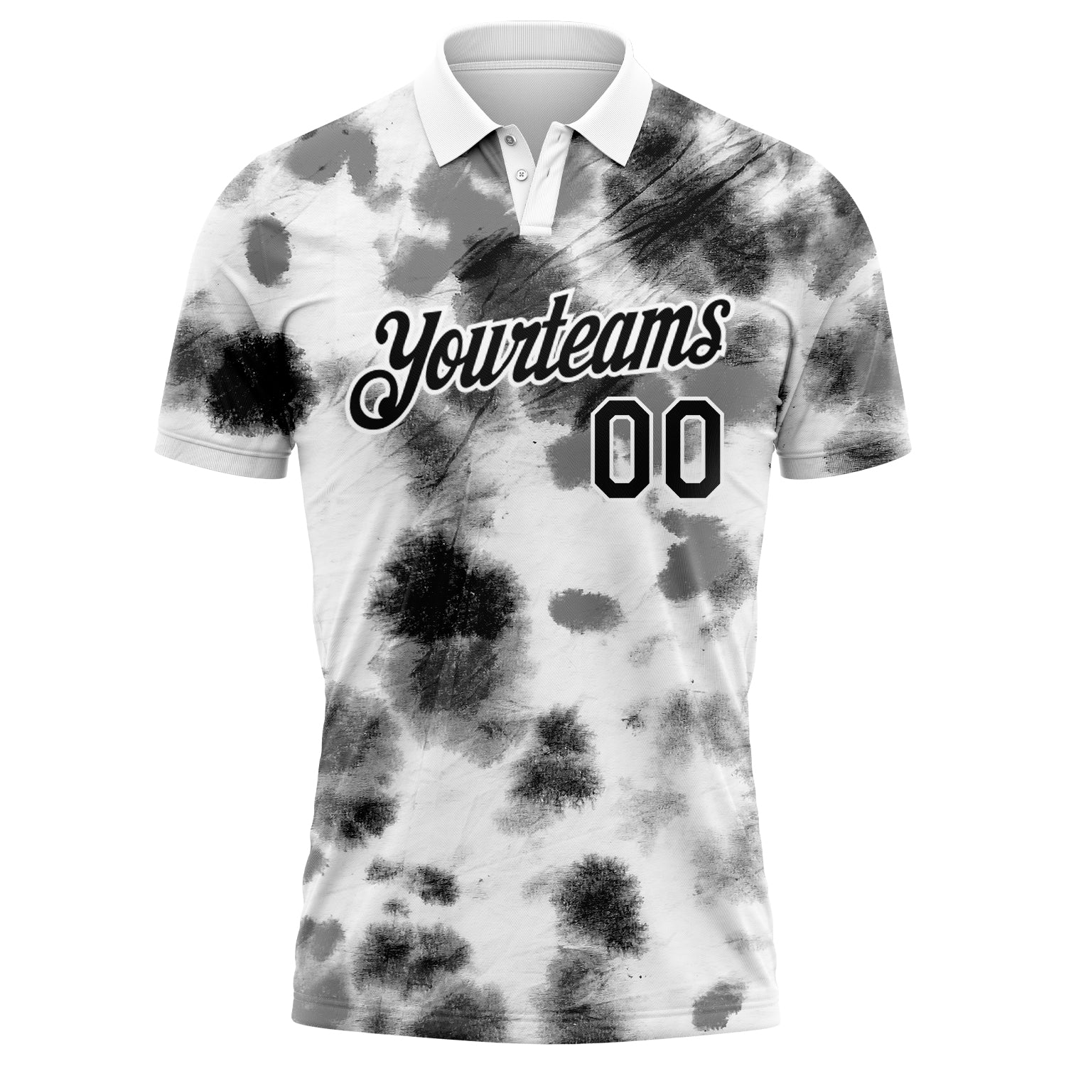 Custom Tie Dye Black-White 3D Performance Golf Polo Shirt view 2