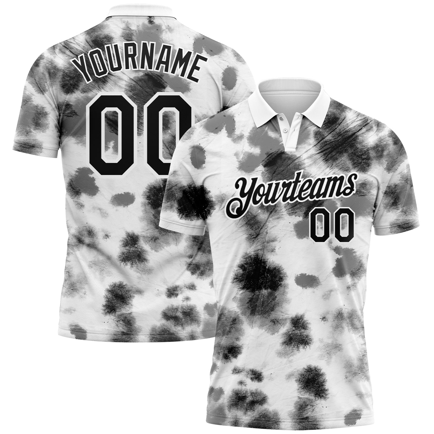 Custom Tie Dye Black-White 3D Performance Golf Polo Shirt - Main View