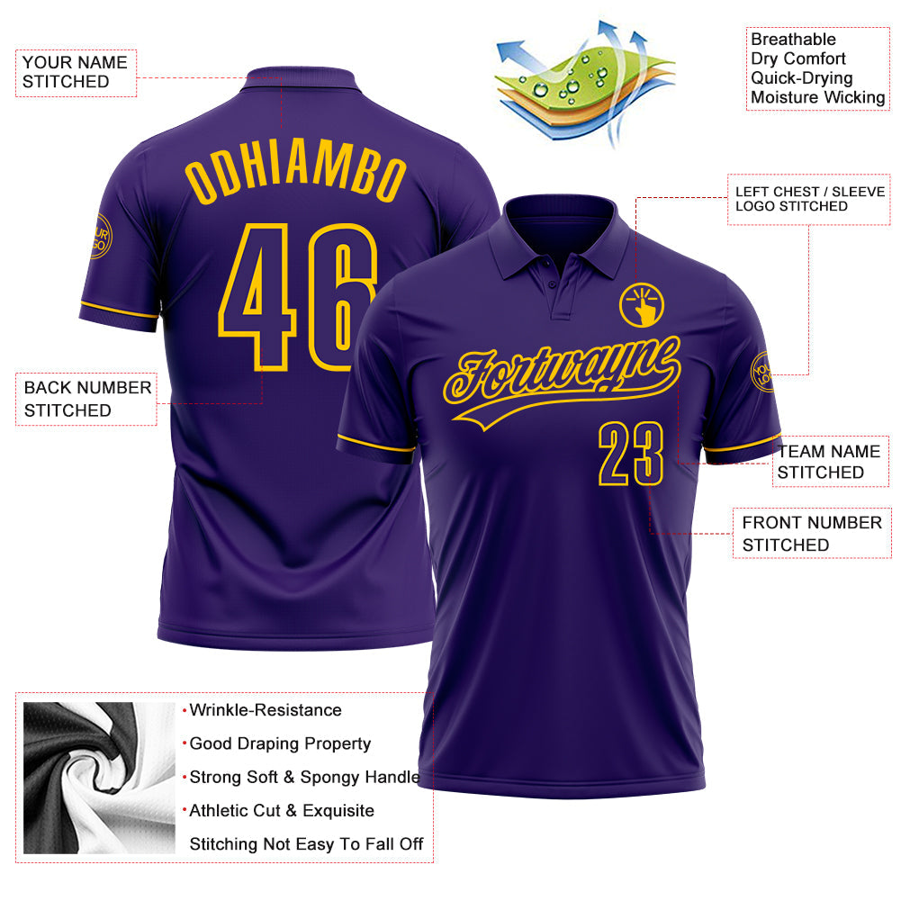 Custom Purple Yellow Performance Vapor Golf Polo Shirt view 3