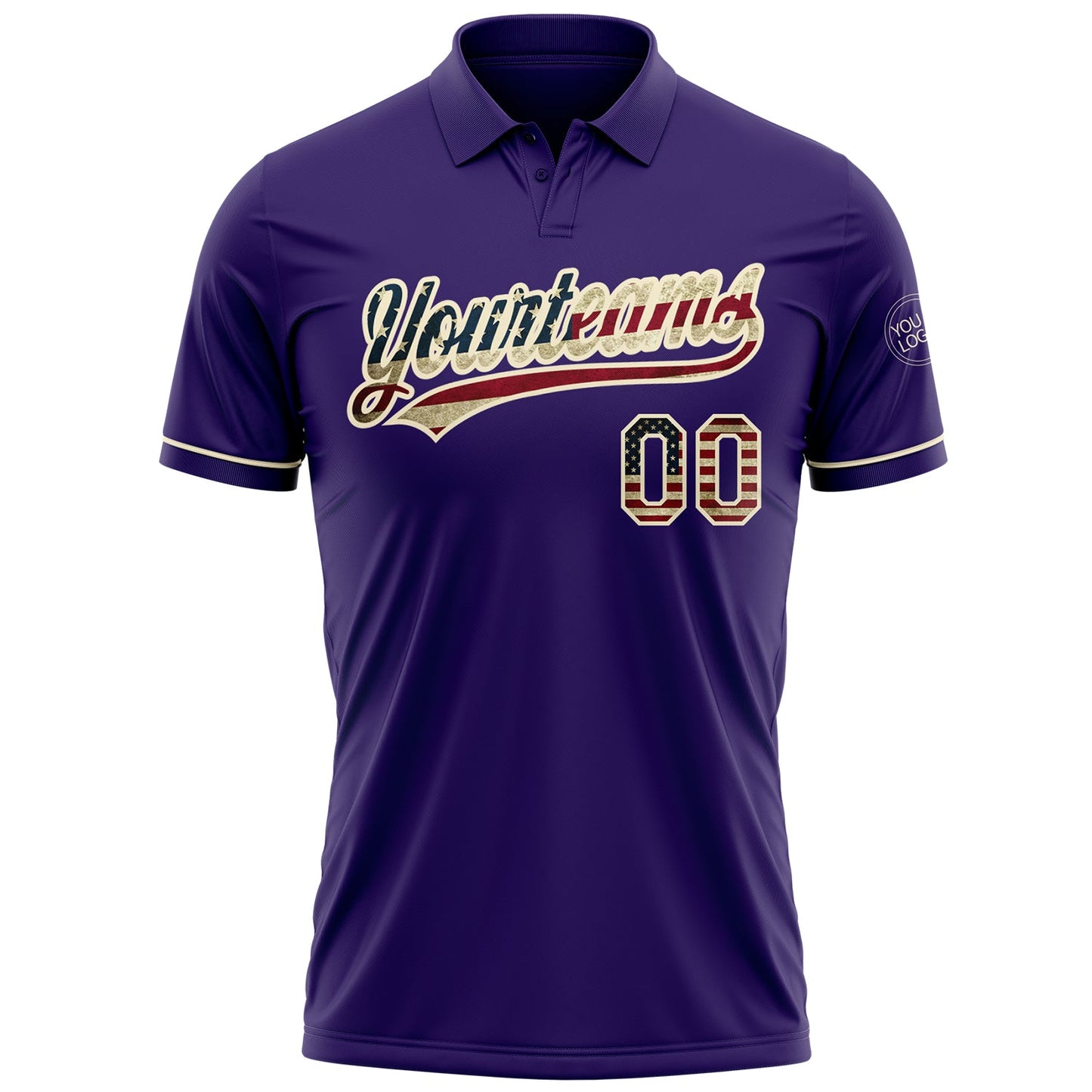 Custom Purple Vintage USA Flag-Cream Performance Vapor Golf Polo Shirt view 2