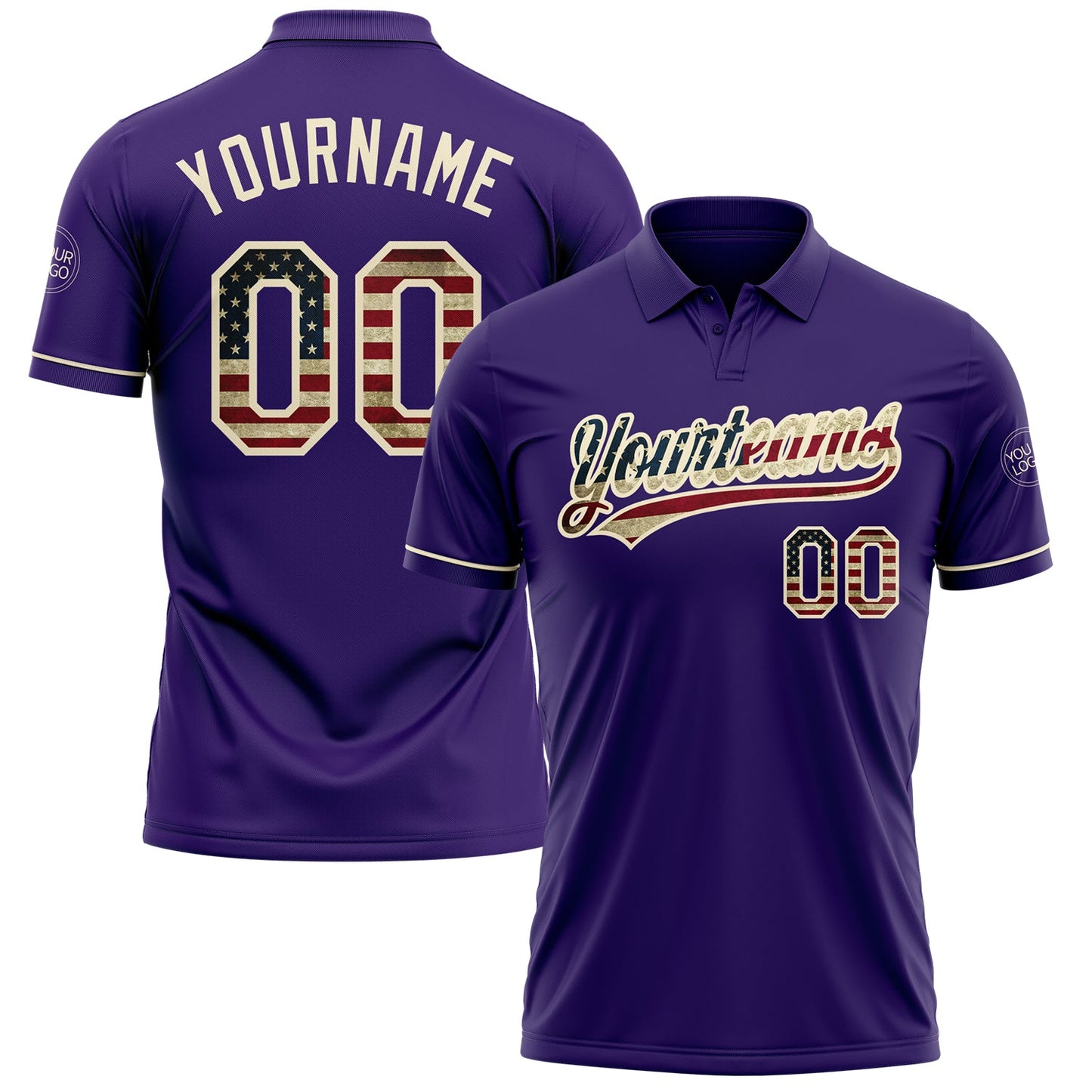 Custom Purple Vintage USA Flag-Cream Performance Vapor Golf Polo Shirt - Main View