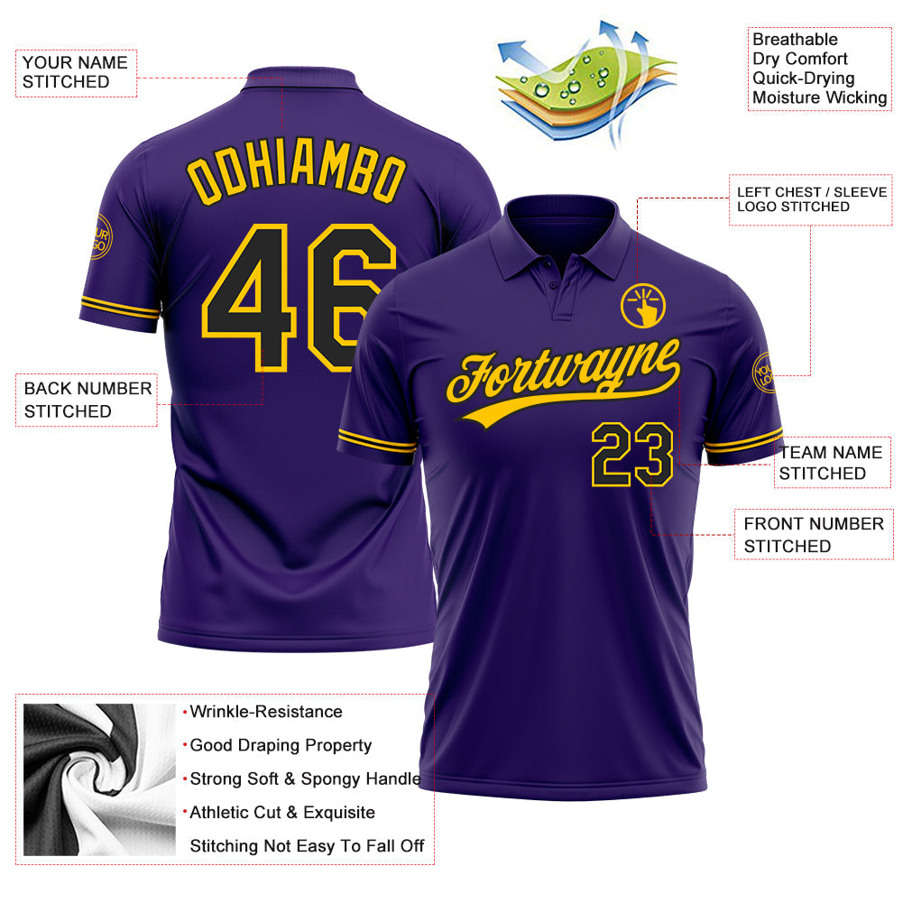 Custom Purple Black-Yellow Performance Vapor Golf Polo Shirt view 3
