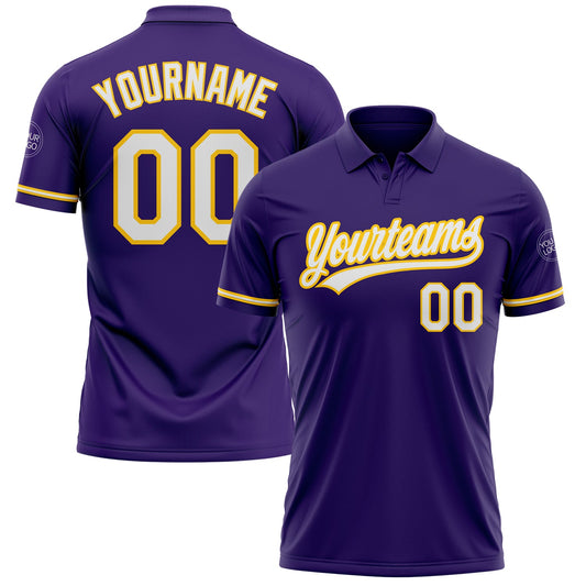Custom Purple White-Yellow Performance Vapor Golf Polo Shirt - Main View