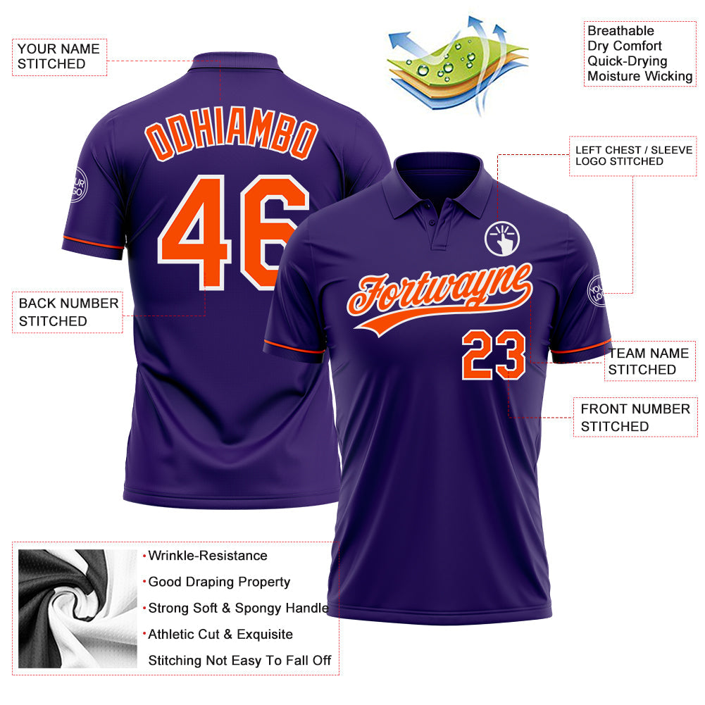 Custom Purple Orange-White Performance Vapor Golf Polo Shirt view 3