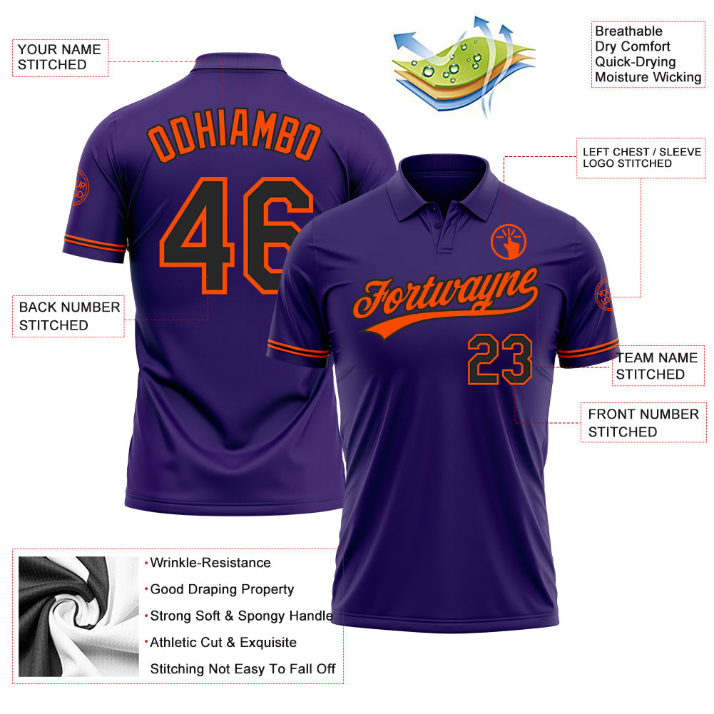 Custom Purple Black-Orange Performance Vapor Golf Polo Shirt view 3