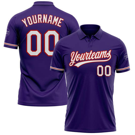 Custom Purple White-Red Performance Vapor Golf Polo Shirt - Main View