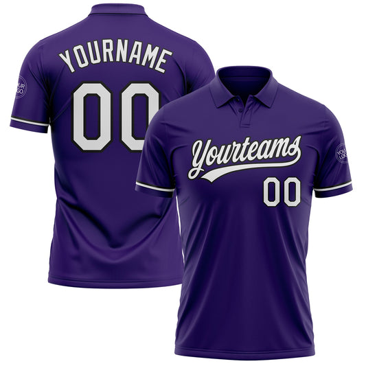 Custom Purple White-Black Performance Vapor Golf Polo Shirt - Main View