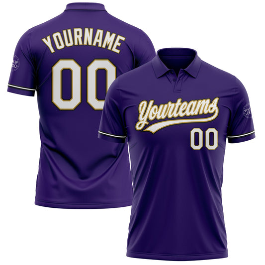Custom Purple White Old Gold-Black Performance Vapor Golf Polo Shirt - Main View