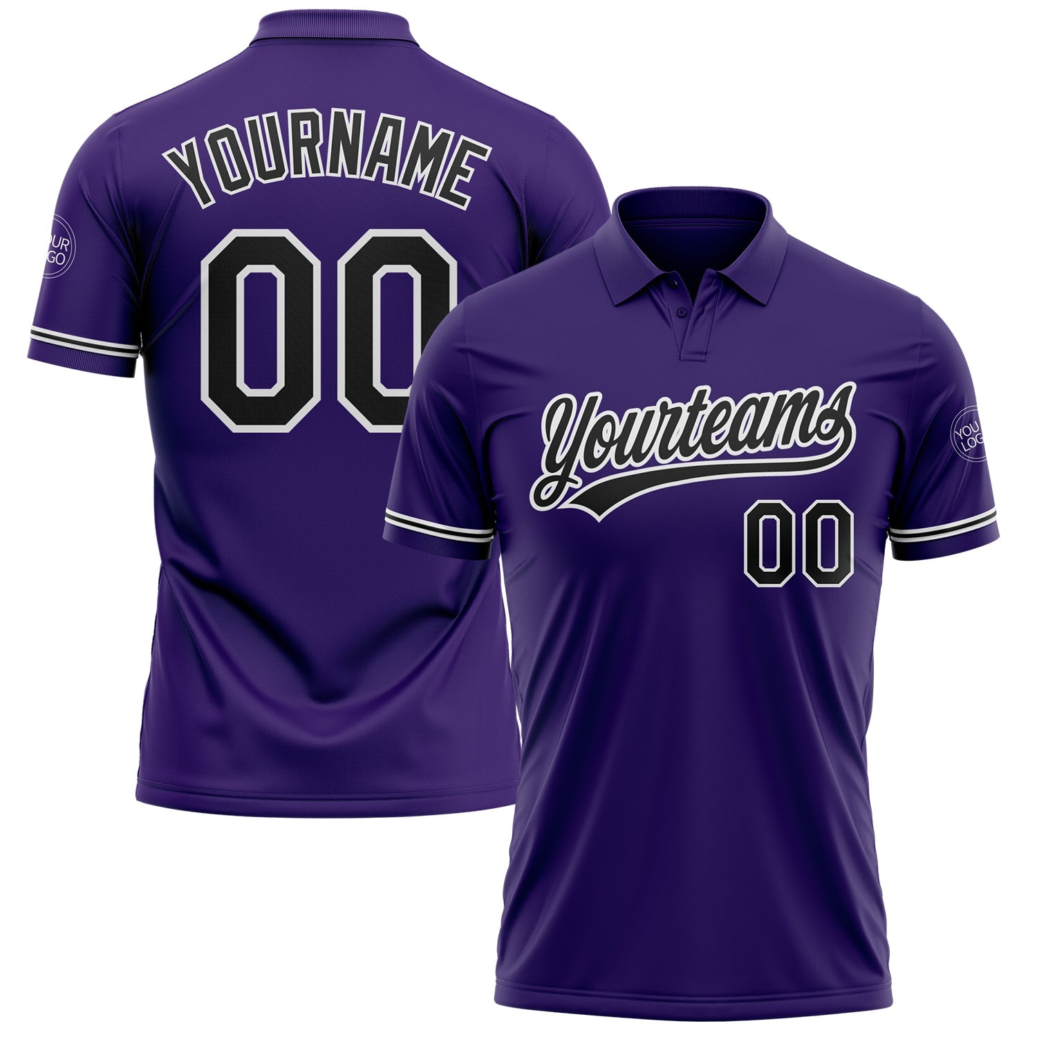 Custom Purple Black-White Performance Vapor Golf Polo Shirt - Main View