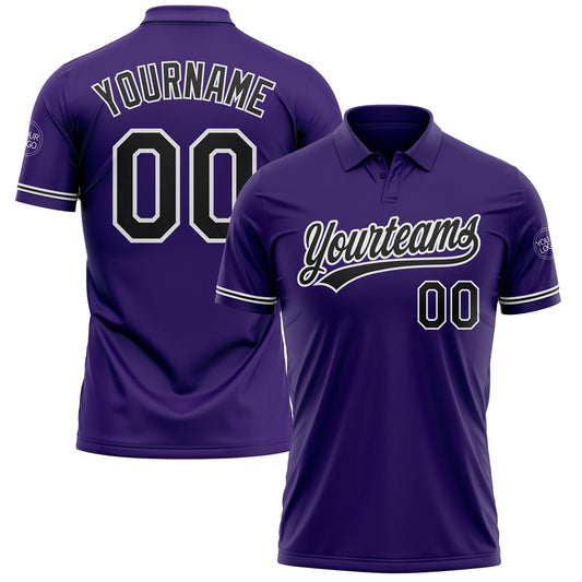 Custom Purple Black-White Performance Vapor Golf Polo Shirt - Main View