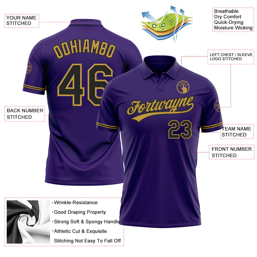 Custom Purple Black-Old Gold Performance Vapor Golf Polo Shirt view 3