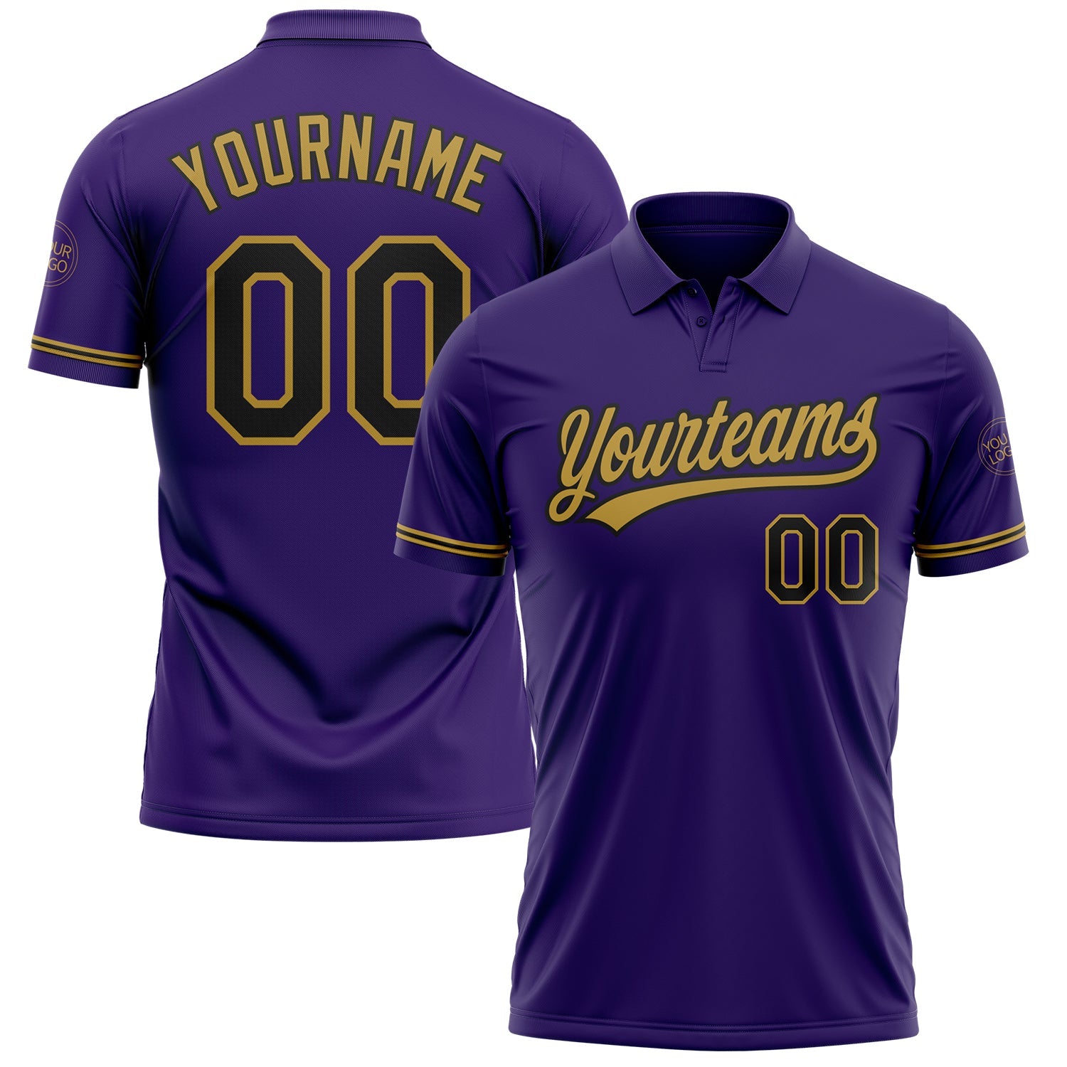 Custom Purple Black-Old Gold Performance Vapor Golf Polo Shirt - Main View