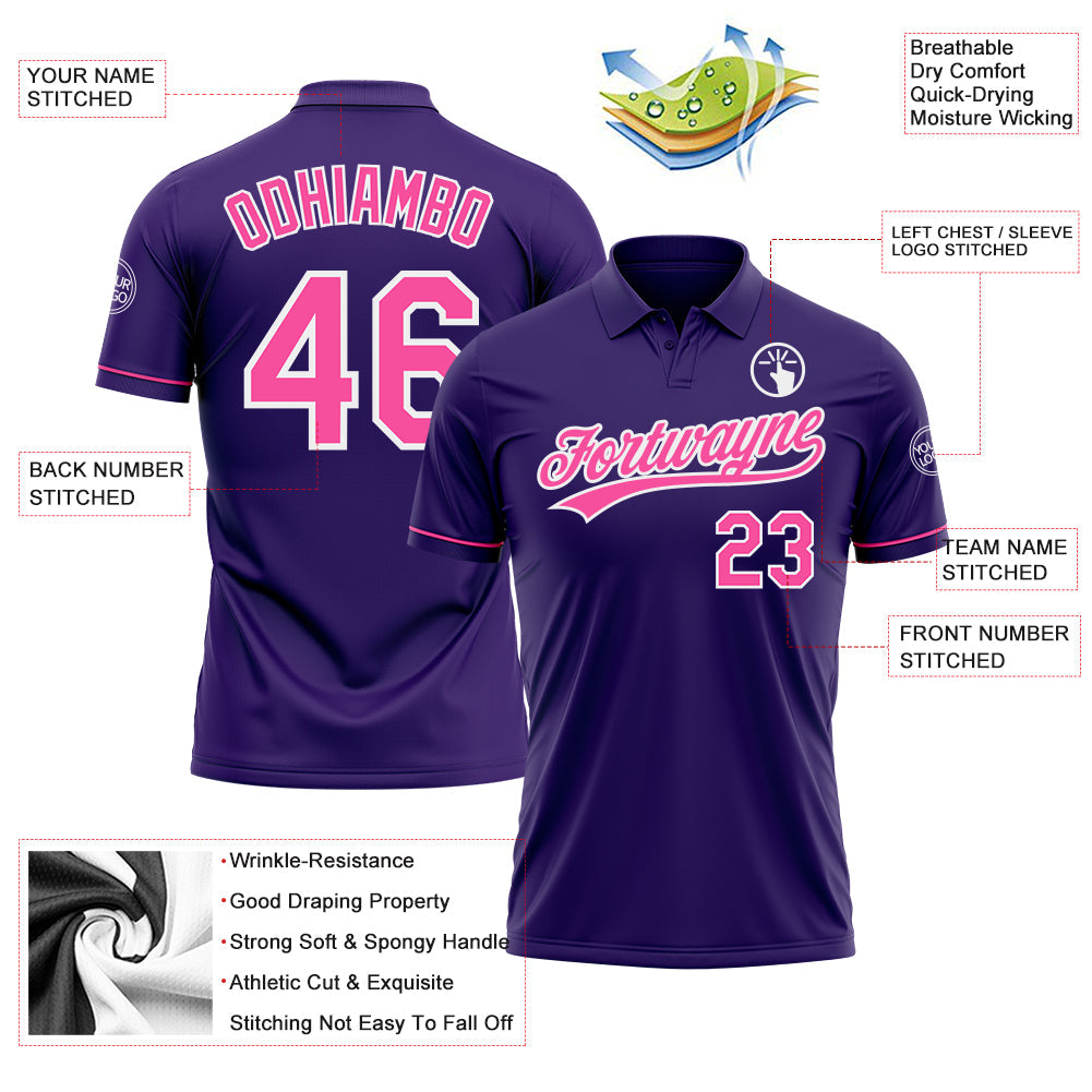Custom Purple Pink-White Performance Vapor Golf Polo Shirt view 3