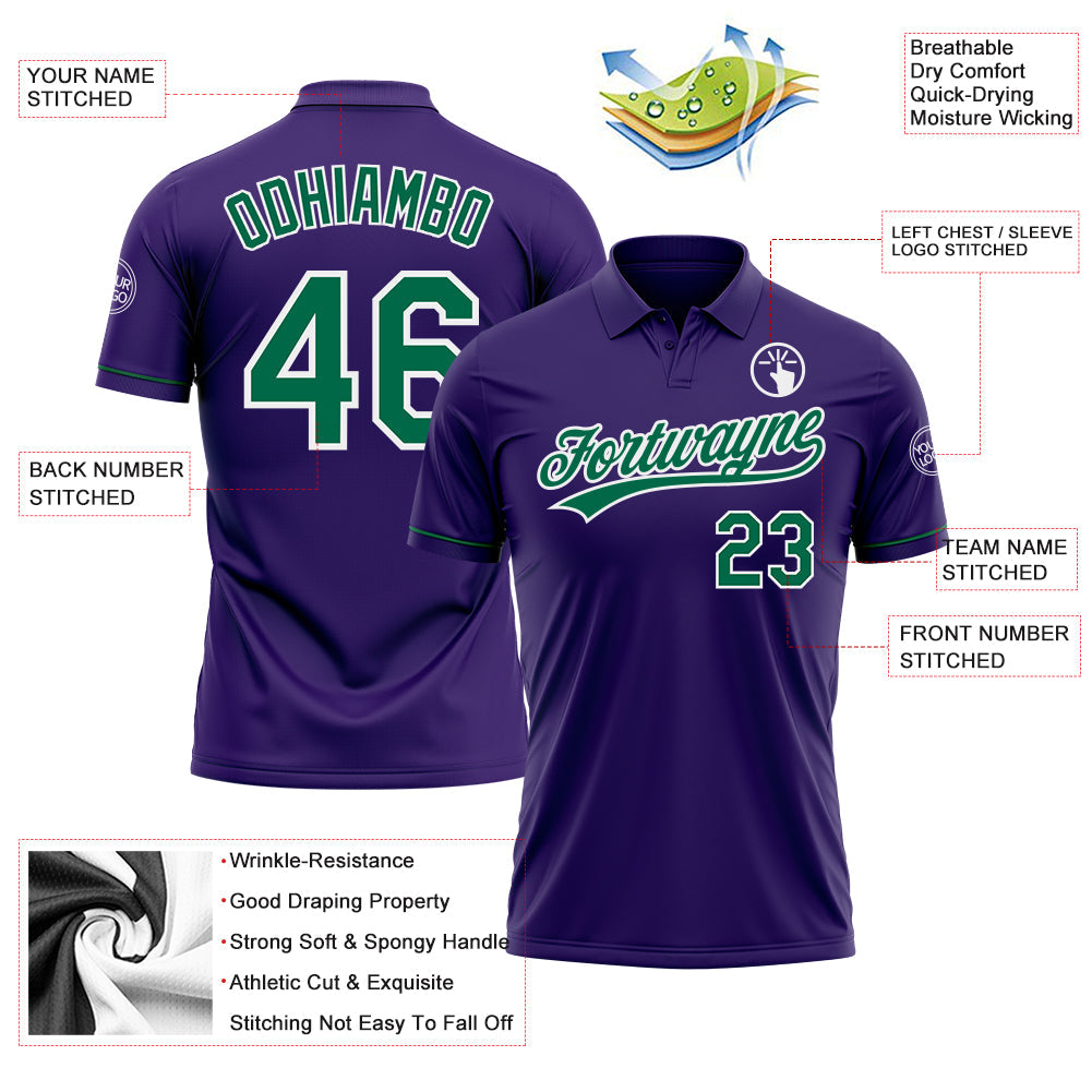 Custom Purple Kelly Green-White Performance Vapor Golf Polo Shirt view 3