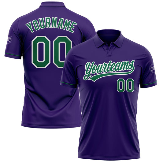 Custom Purple Kelly Green-White Performance Vapor Golf Polo Shirt - Main View