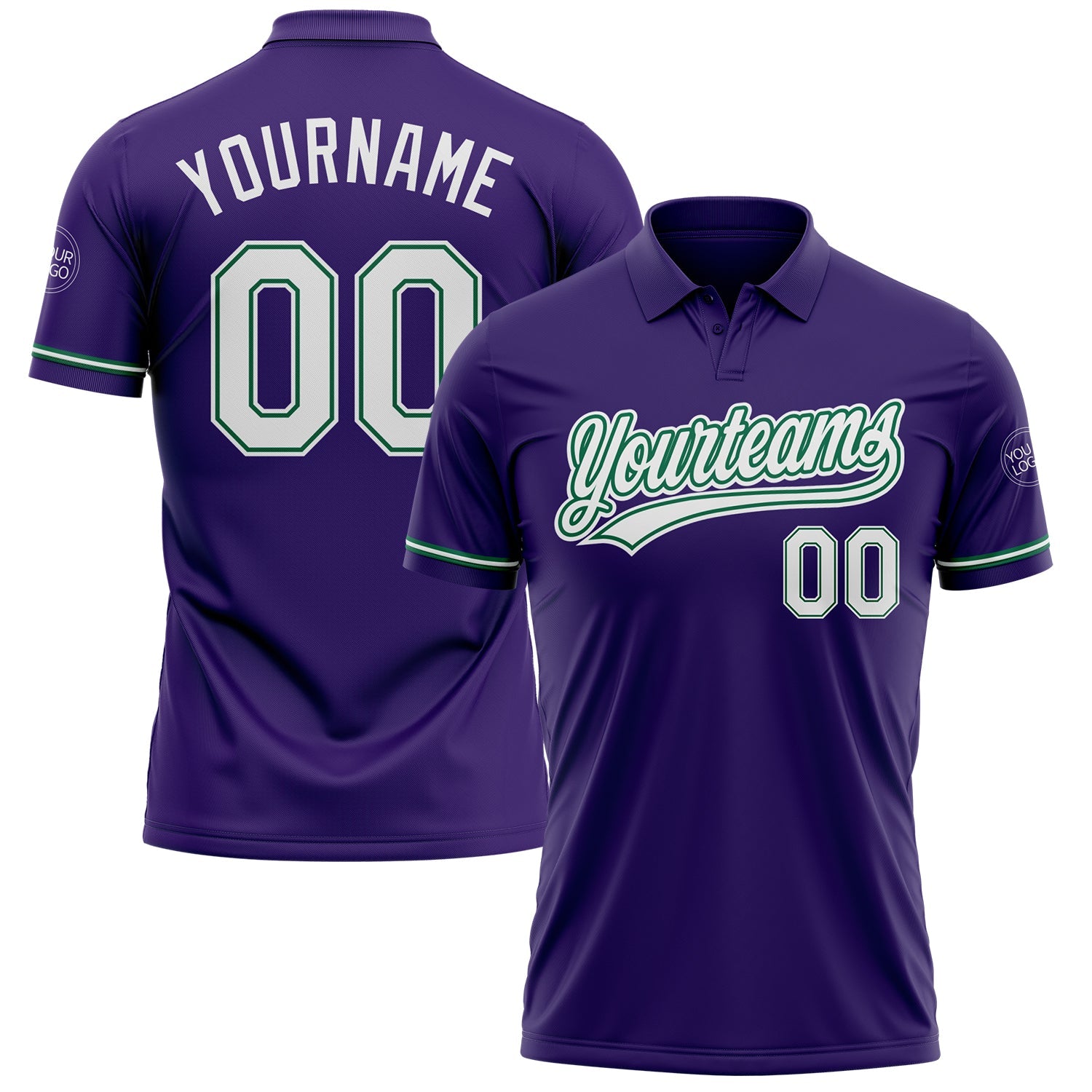 Custom Purple White-Kelly Green Performance Vapor Golf Polo Shirt - Main View