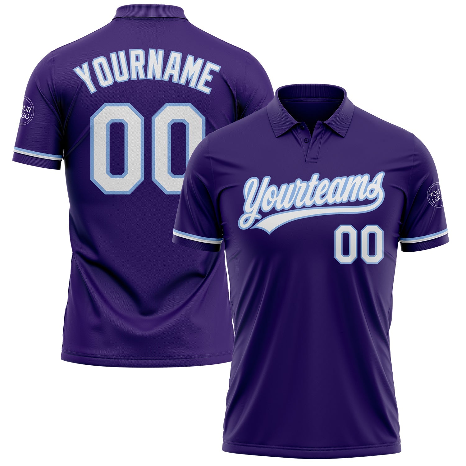 Custom Purple White-Light Blue Performance Vapor Golf Polo Shirt - Main View