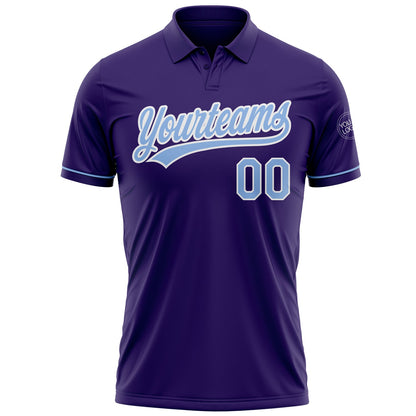 Custom Purple Light Blue-White Performance Vapor Golf Polo Shirt view 2